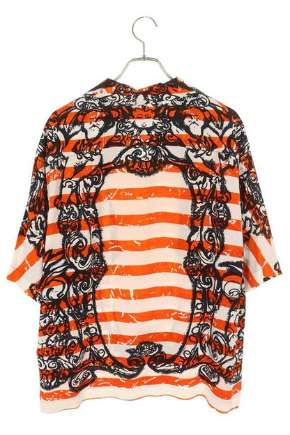 Prada 18AW Ucs318 Open Collar Striped Short Sleeve Shirt Men's XL