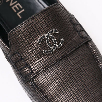 Chanel Loafers Size 36.5c CC Logo Coco Mark Shoes Chain Decoration Made In