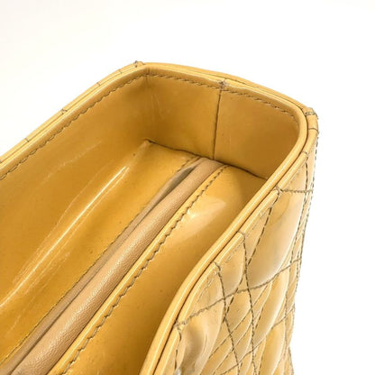 Christian Dior Canage 2WAY Shoulder Bag Enamel Leather Beige Handbag Gold