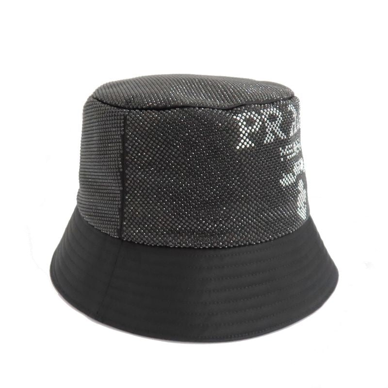 Prada Re-nylon Bucket Hat Black Studded Logo 2hc137 2D0S M Size Men's