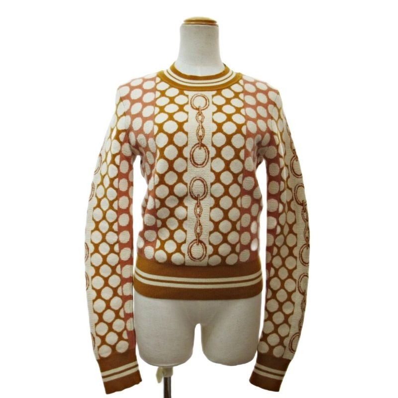 Hermes Dancre And Long Sleeve Knitted Sweater Cut Sewn Dotted Wool 36 Yellow Mustard 1202 MNK3