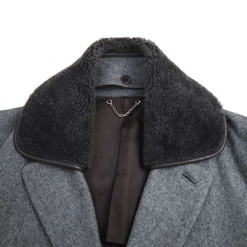 Louis Vuitton Mouton Boa Collar Wool Cashmere Coat H8c10euw3 Gray 46