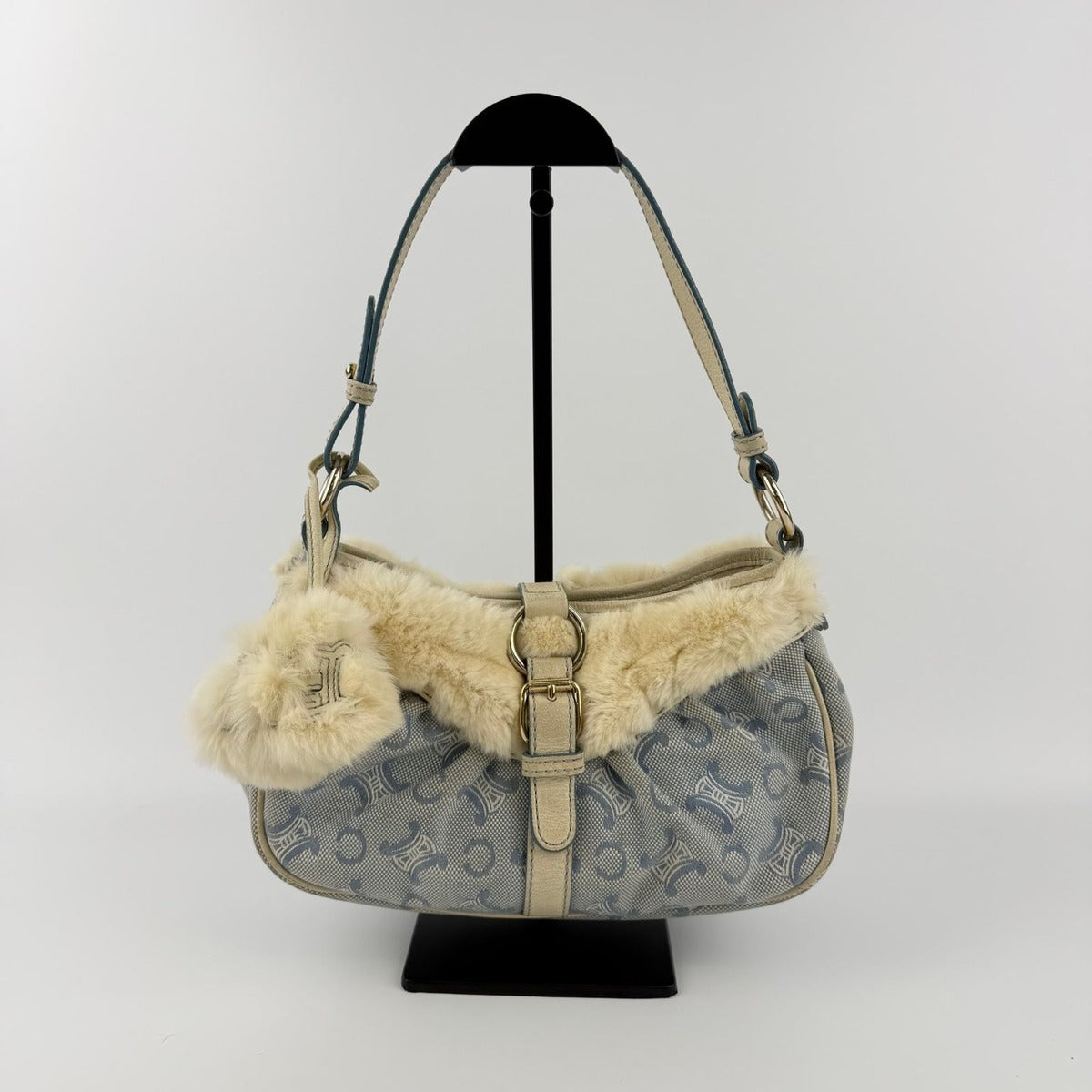 Celine C Macadam Shoulder Bag Blue Canvas Vintage — view 2