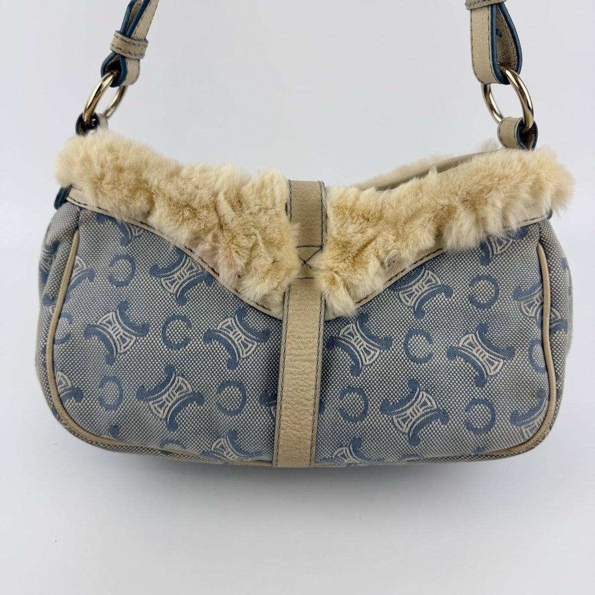 Celine C Macadam Shoulder Bag Blue Canvas Vintage — view 4