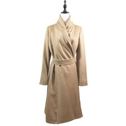 Max Mara Studio Belted Cashmere Blend Wool Gown Coat Long Beige 40