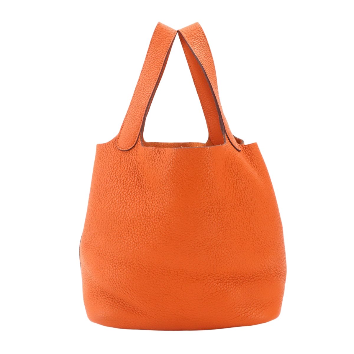 Hermes Picotin Lock MM Hand Bag Taurillon Clemence Orange Silver