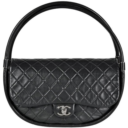 Chanel Hula Hoops Handbag Lamb Skin Black Silver Hardware Quilted