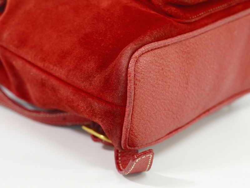 Authentic Gucci Bamboo Mini Backpack Sac Backpack Suede Leather Red Bamboo Bag