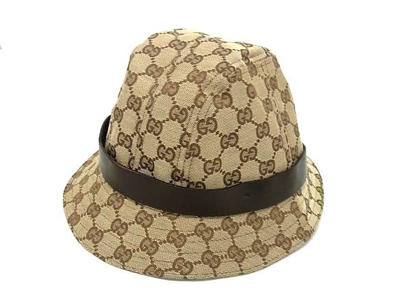 Gucci GG Pattern 68% Polyester X 30% Cotton Bucket Hat Hat Size M Brown