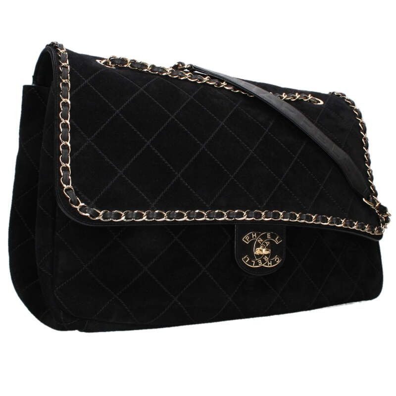Chanel Pharrell Williams Brag My Quilted Suede Chain Shoulder Bag XXL