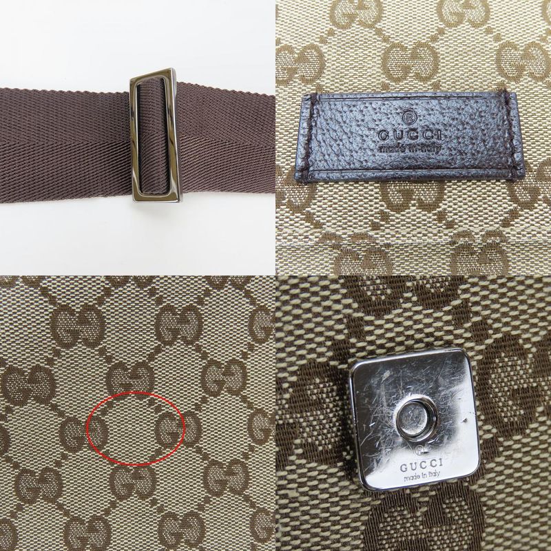 Gucci Shoulder Bag 146236 GG Canvas Leather Beige Brown Silver Hardware