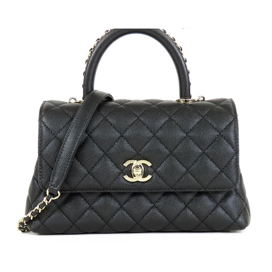 Chanel Coco Handle 24 XS Black Gold Caviar Leather 2-Way Shoulder Bag
