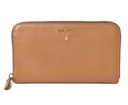 Prada Wallet Long Wallet 1m0506 Saffiano Metal Shape Pressed Leather Caramel