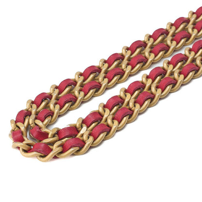 Chanel Shoulder Bag Chain Wallet Matelasse Caviar Skin CC Filigree Red Gold