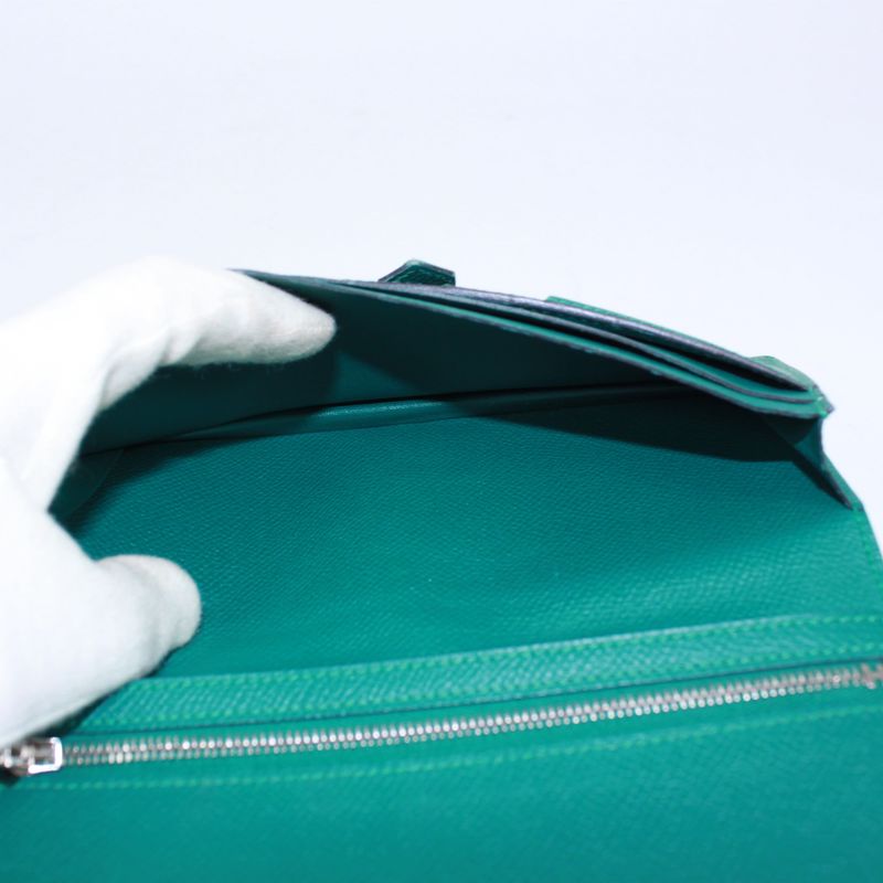 Hermes Bearn Vaux Epson Green Wallet Silver