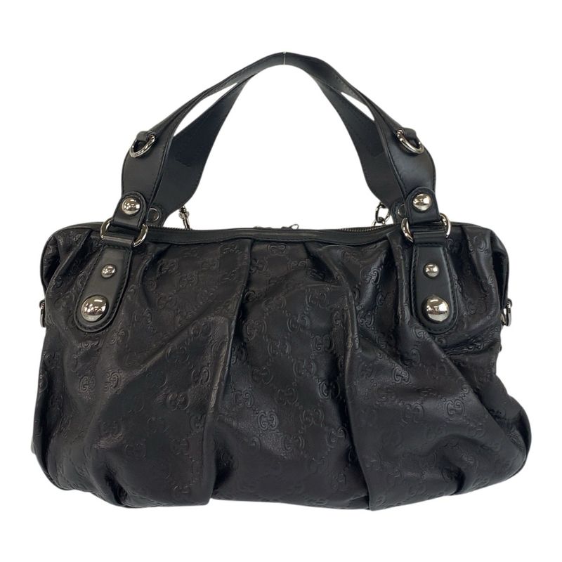 Gucci Horsebit Guccissima Black Silver Hardware Leather 228594 Handbag Shoulder