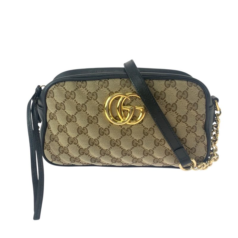 Gucci GG Marmont Quilted Beige Brown Gold Hardware GG Canvas 447632 Shoulder
