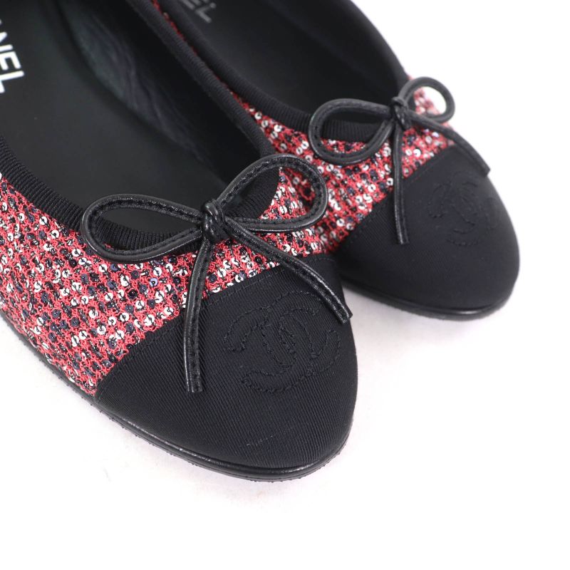 CHANEL G02819 Coco Mark Sequins Flat Shoes With Ribbon Pinkish 36.5 Storage