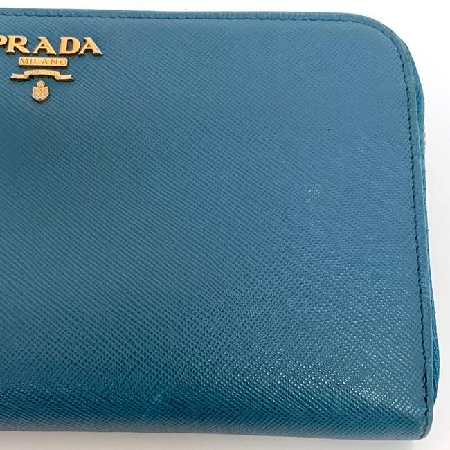 Prada Round Zipper Long Wallet Blue Cobalt 1m0506 Excellent Condition Wallet
