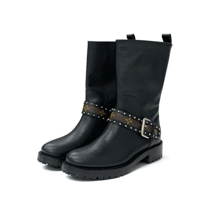 Louis Vuitton Monogram Boots Short Shoes Leather Black Brown Logo Belt