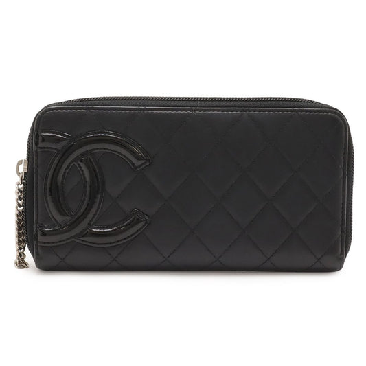 Chanel Cambon Line CC Logo Zip Around Wallet Soft Calf Leather Enamel