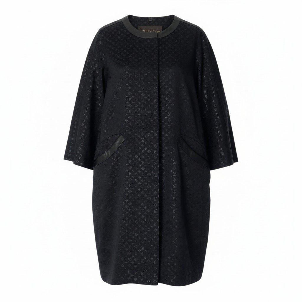 Louis Vuitton I Monogram Long Coat Silk Blend 42 Black