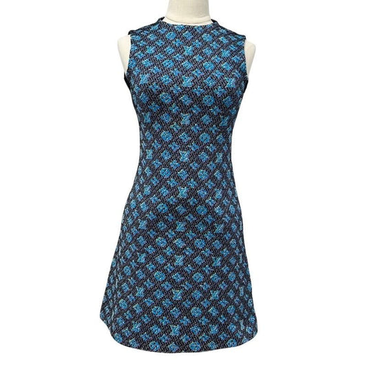 Louis Vuitton Monogram Dress Silk Blue Sleeveless