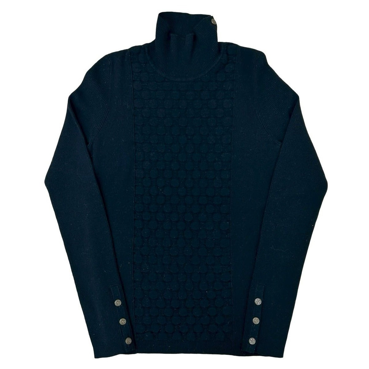 Chanel High Neck CC Logo Button Wool Polyester Knit Sweater Top 38 Black