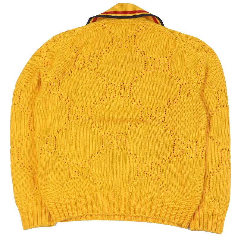 Gucci 737654 100% Cotton Perforated GG Webline Sweater Long Sleeve Knit Yellow