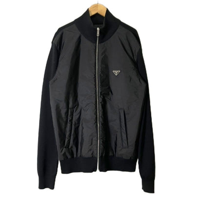 Prada Re-Nylon Jacket Knit Contrast Triangle Plate 50 Black