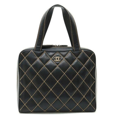 CHANEL CC Wild Stitch Vintage Quilted Shoulder Bag Tote Calfskin Black