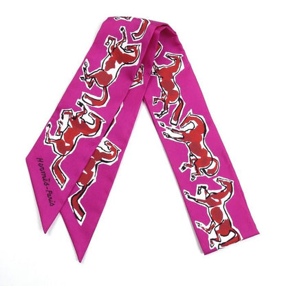 Hermes Twilly Chevaux En Liberte Liberty Horse Scarf Pink Red White S 16