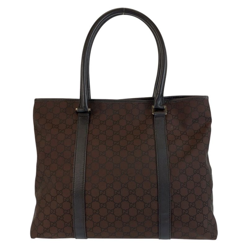 Gucci GG Pattern Brown Silver Hardware Nylon/leather 257304 Tote Bag Shoulder