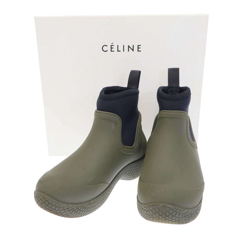 Celine 18ss Phoebe Period Side Gore Ankle Rain Boots Khaki 35