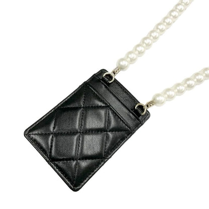 Chanel Card Case Card Holder Pass Case Black Gold Coco Mark Matelasse Pearl