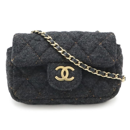 Chanel Mini Quilted Wool CC Logo Chain Shoulder Bag Pochette