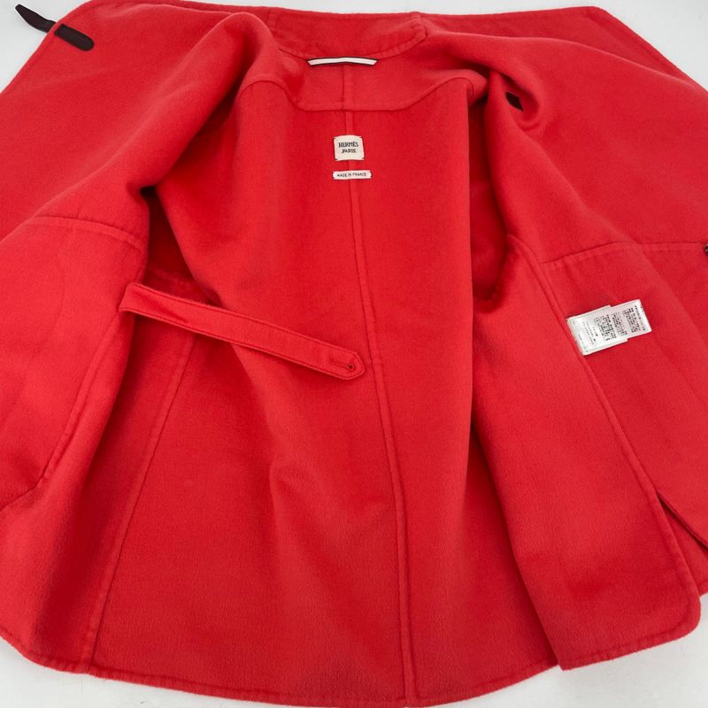 Hermes Current Outerwear Coat Orange X Red Cashmere Women's Size 34