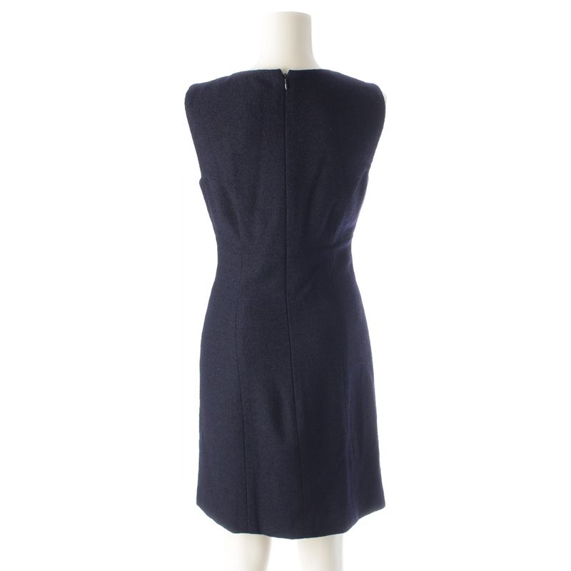 Chanel 96P Wool Coco Button Tweed Sleeveless Dress P06304 Navy 38