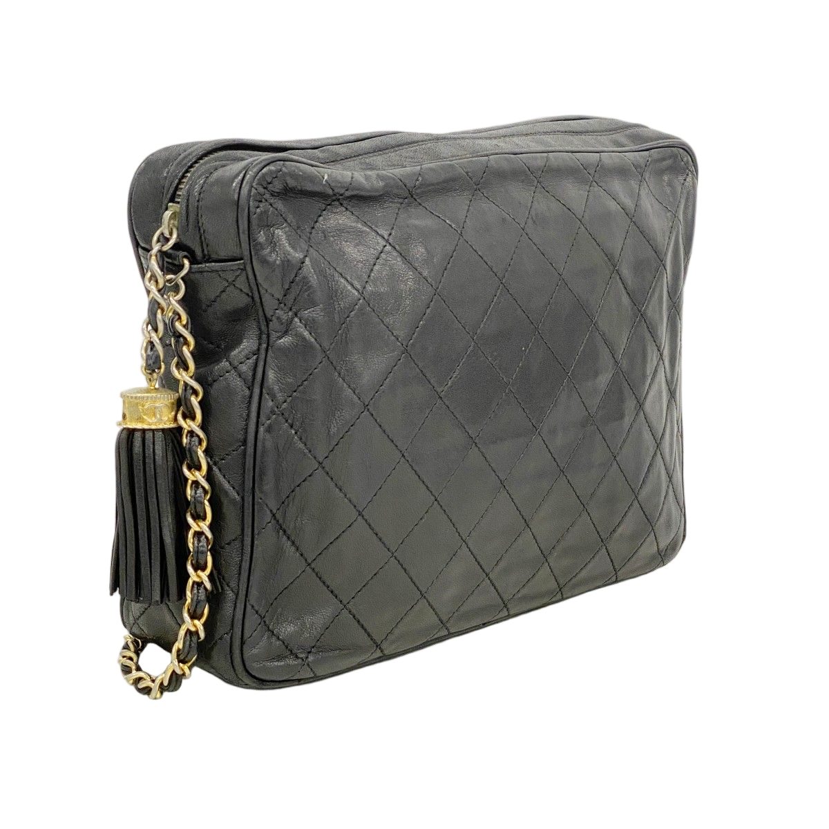 Chanel Shoulder Bag Quilted Lambskin Black Gold — view 2