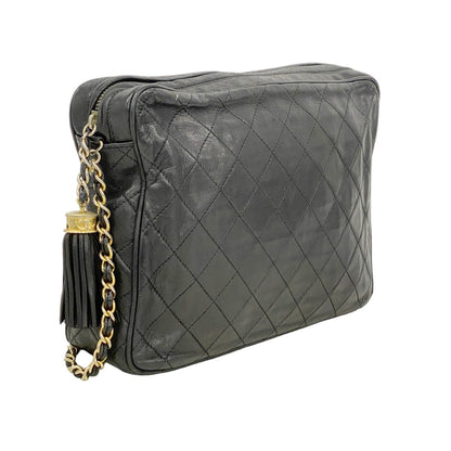 Chanel Shoulder Bag Quilted Lambskin Black Gold — view 2