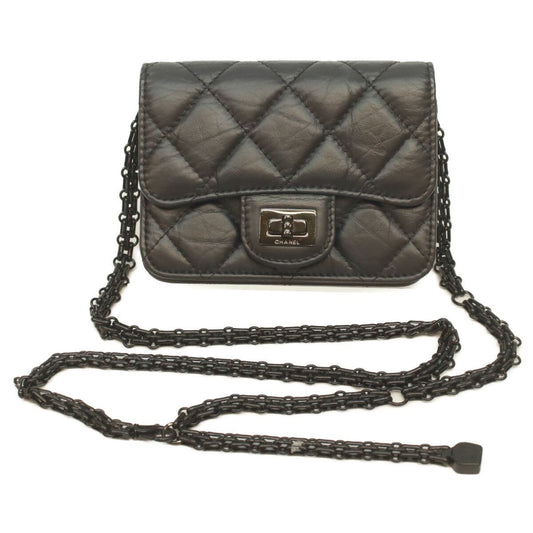 Chanel 2.55 Soavy Black Vintage Calf Card Case Chain Mini