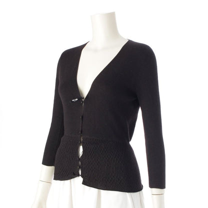 Prada Cashmere Silk Archive Ribbon Design V-neck Long Sleeve Cardigan Top Black