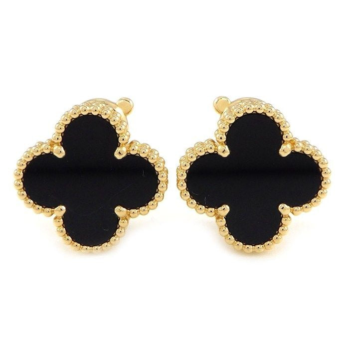 Van Cleef & Arpels Earrings Vintage Alhambra Onyx 18k Yellow Gold