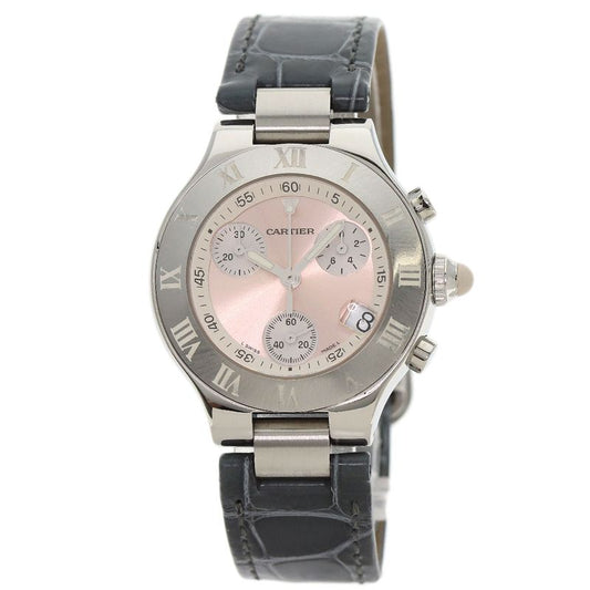 Cartier W1020012 Chronoscaf SM Wristwatch SS Leather Ladies