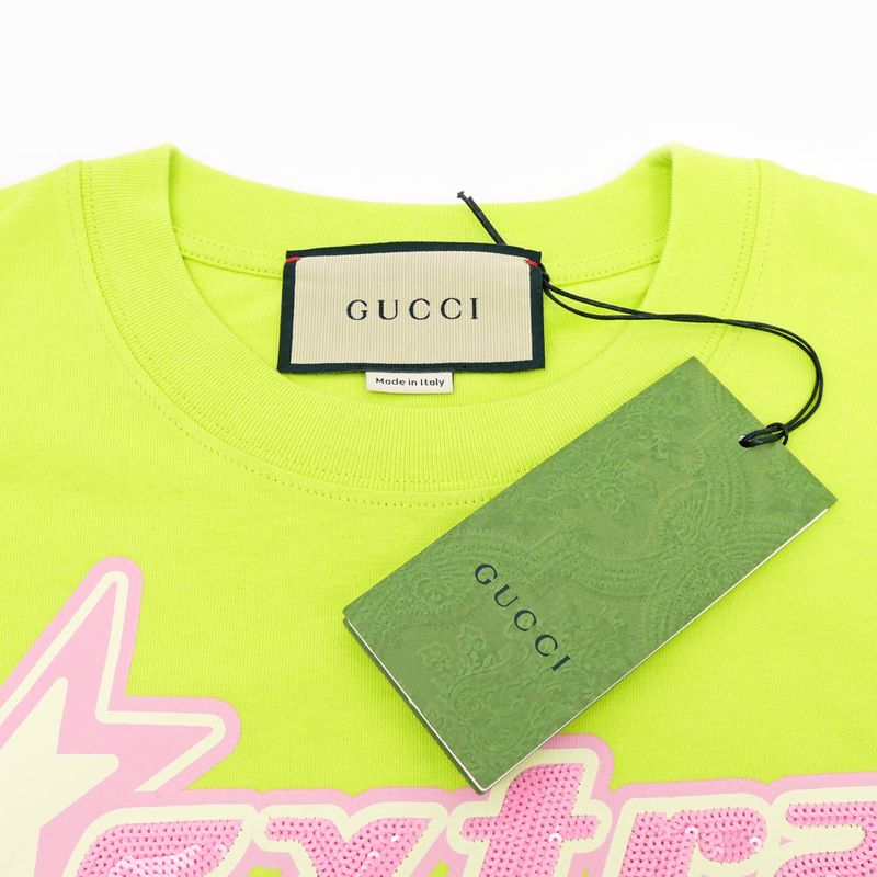 Gucci T-shirt Sequins XS Size 776596 Yellow Pink Cotton Women's Clothing