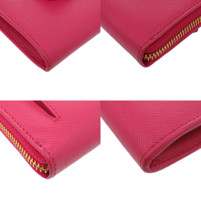 Prada Round Zipper Ribbon 1m0506 Leather Saffiano Leather Peonia 1211 Long
