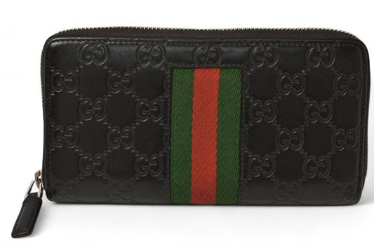 Gucci Wallet Gucci Long Wallet Round Zipper Webline Guccissima Black 408831