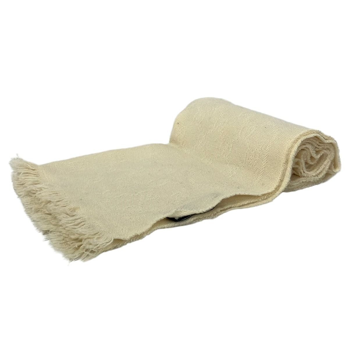 Gucci Scarf Ivory Fringe GG Pattern Wool
