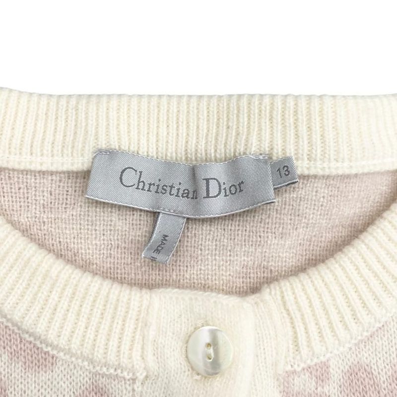 Christian Dior Cardigan Knit Size 13 Leopard Leopard Print Wool Pink Beige