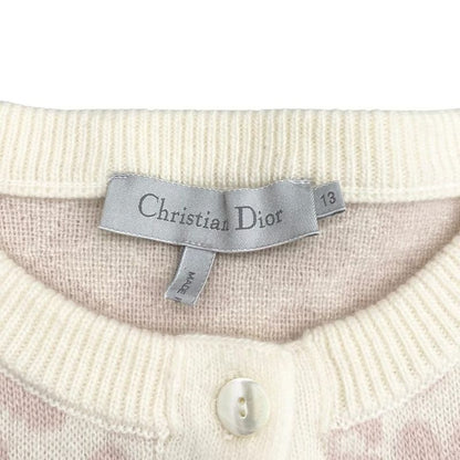 Christian Dior Cardigan Knit Size 13 Leopard Leopard Print Wool Pink Beige